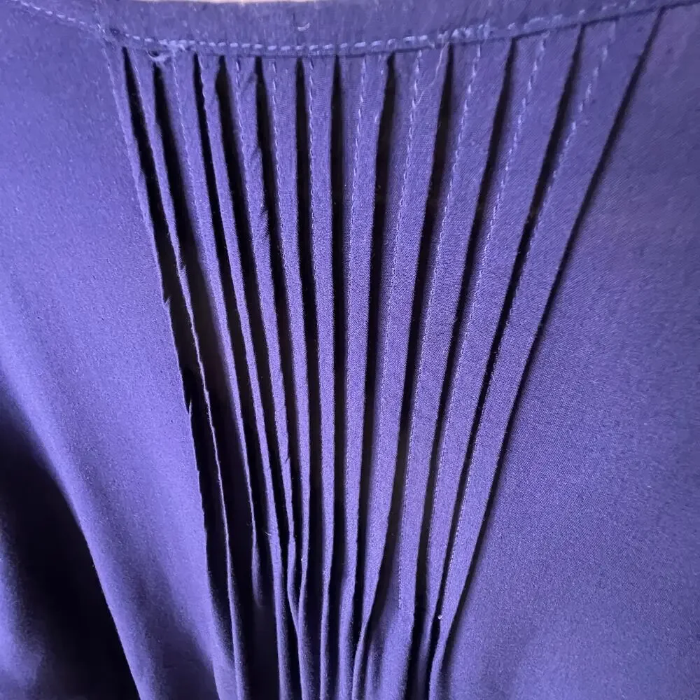 Solitaire Blouse Womens Size 2X Navy Blue Pintuck Button Down Embroidery Boho - Picture 12 of 15